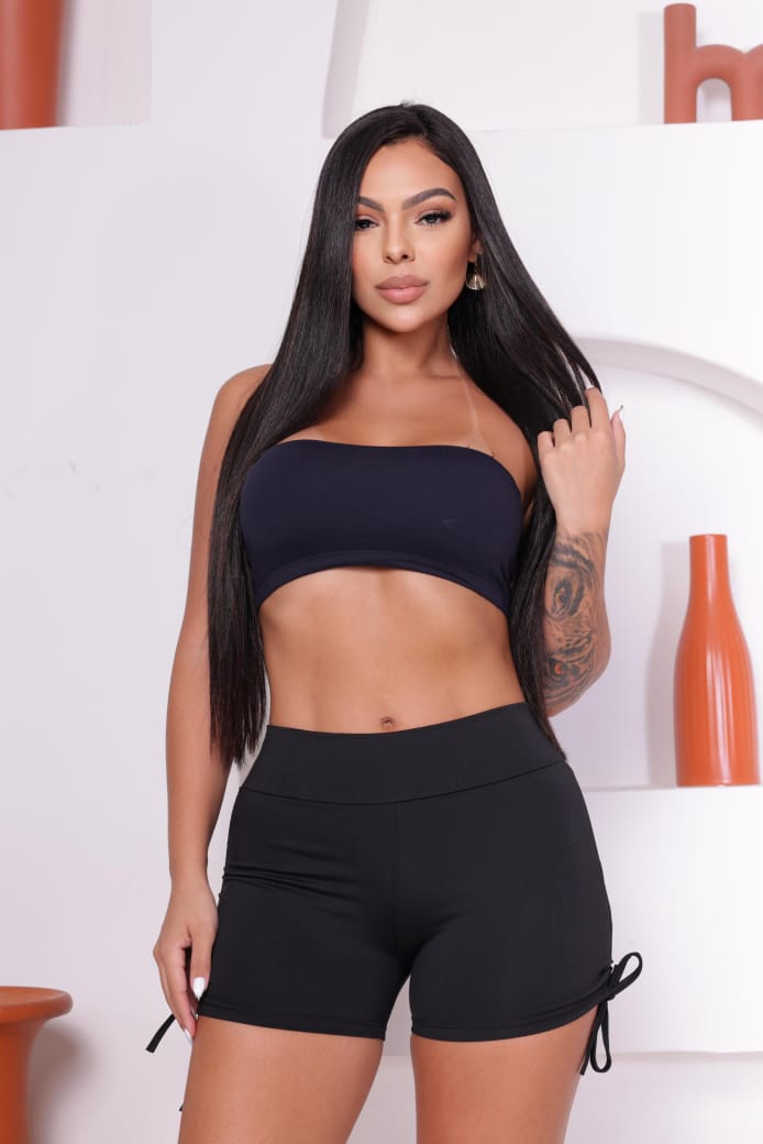 Shorts Fitness Levanta Bumbum com Cordinha Lateral Moda Feminina Academia Esportes Treino
