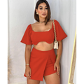 Conjunto Social Feminino – Short Saia Alfaiataria + Cropped com Amarração e Bojo, Puro Charme