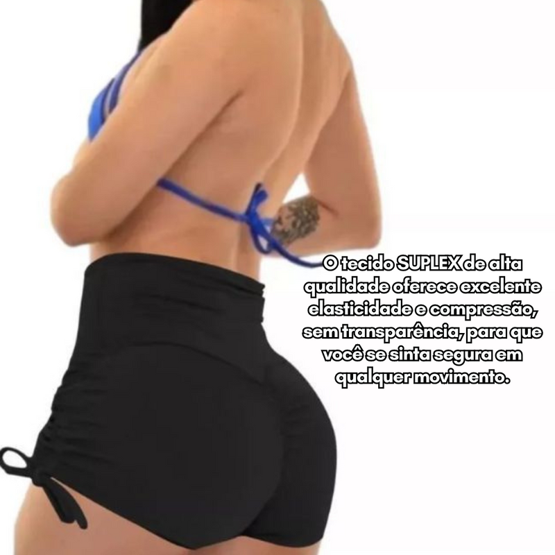 Shorts Fitness Levanta Bumbum com Cordinha Lateral Moda Feminina para Academia