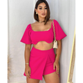 Conjunto Social Feminino – Short Saia Alfaiataria + Cropped com Amarração e Bojo, Puro Charme